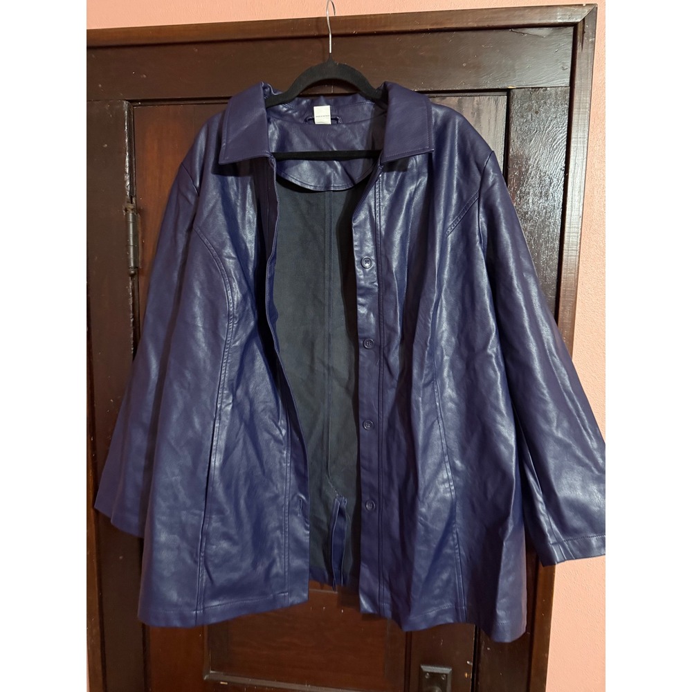 Navy Blue Faux Leather Button Front Shirt Jacket Women Size 18 RN 129406
